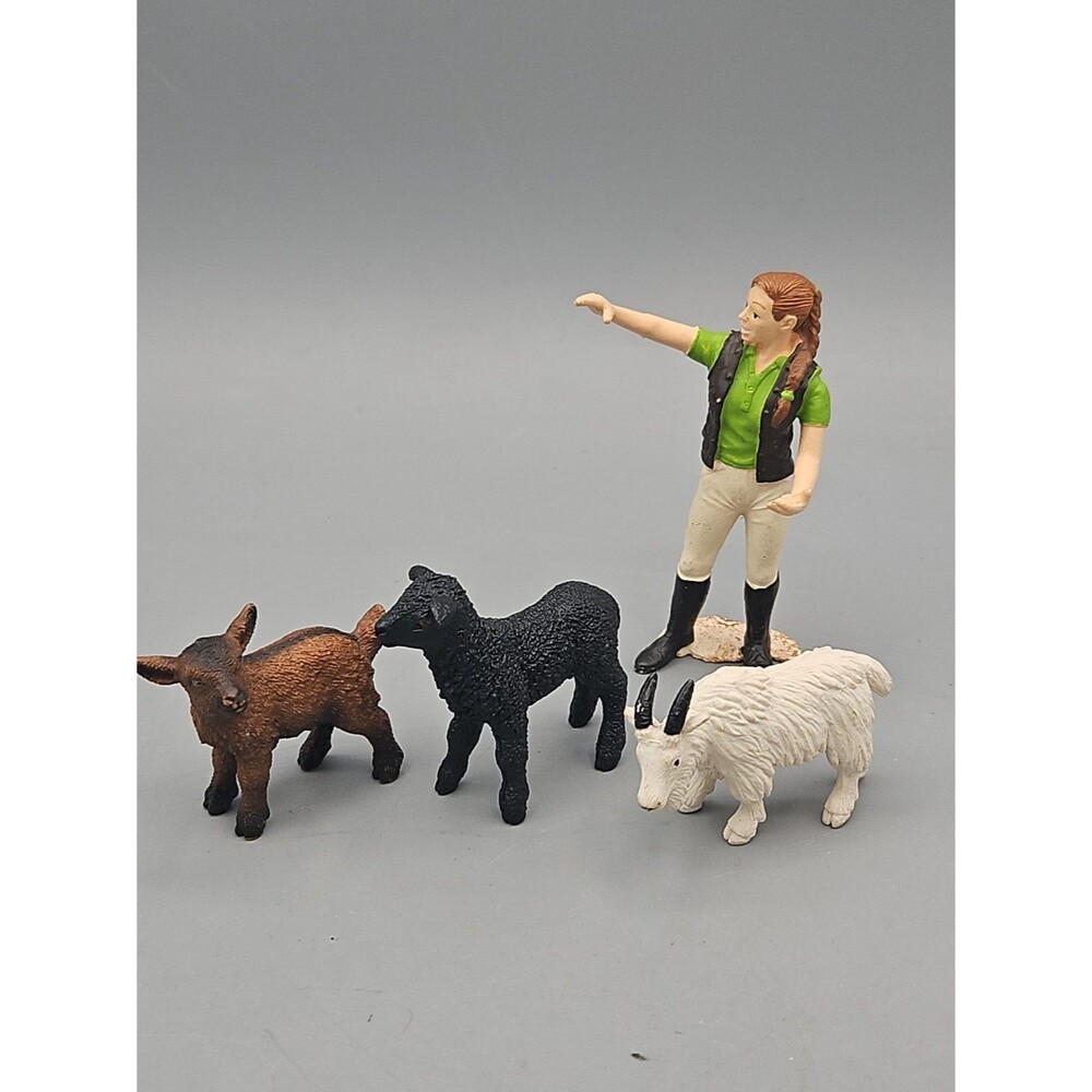 Lot Of 5 Schleich Safari Animals Goat Sheep Girl Cat